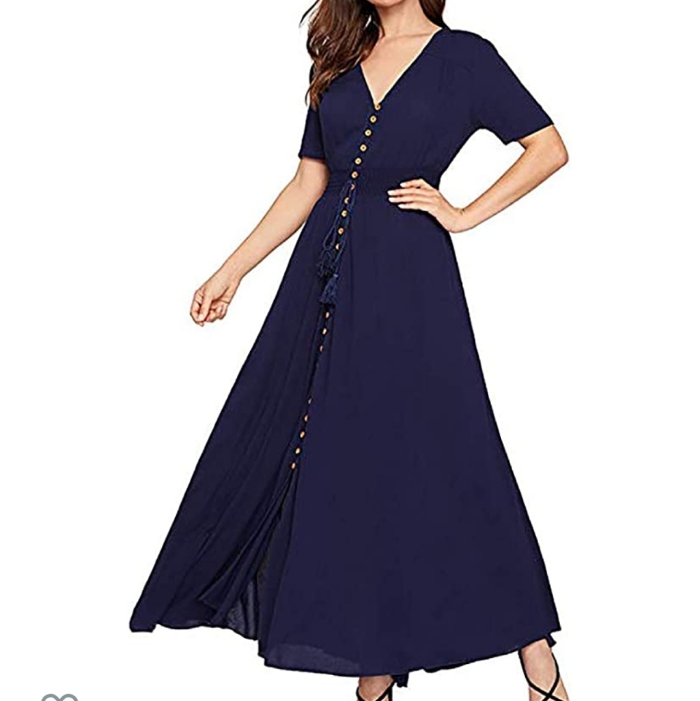 Sapphire Blue Button Up Maxi Dress